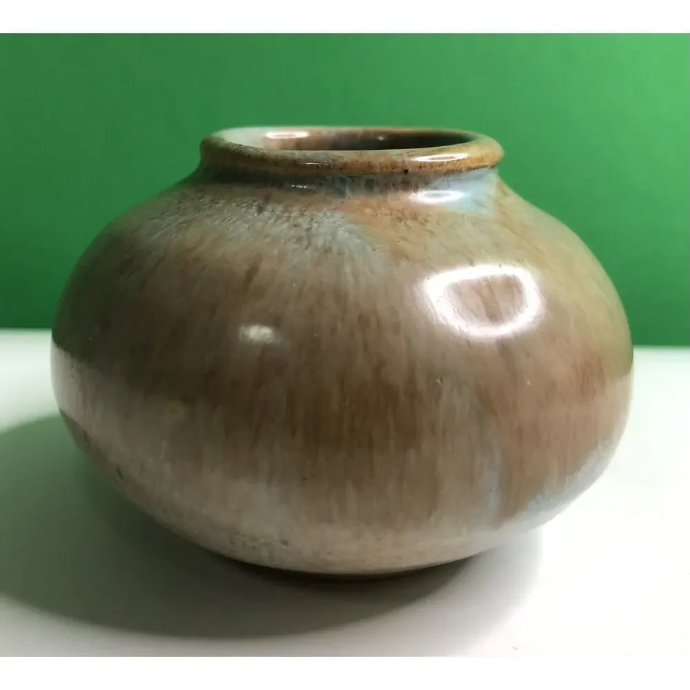 Vintage SHEARWATER Pottery Vase Jar Brown Blue Ocean Springs MS Mississippi